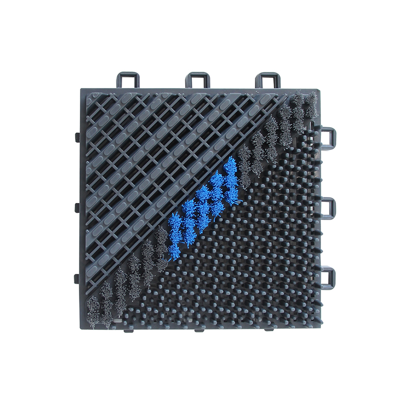 EVA-Single Brush type -  Grey eva floor mat with single red color nylon brush DIY self-assembling doormat