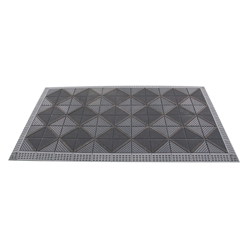 EVA-Single Brush type -  Grey eva floor mat with single red color nylon brush DIY self-assembling doormat